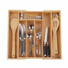 Storage Bottles & Jars Silverware Drawer Organizer Anti-Slip Cutlery Tool Tray Expandable Bamboo Holder