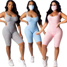 elastic thin pit strip wide band vest stitching pull tube jumpsuit with two-piece mask 211116