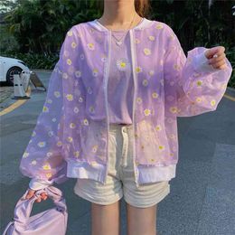 Korean Style Loose Flower Printed Thin Jacket Sunscreen Women Long Sleeve Casual Veste Femme 210918