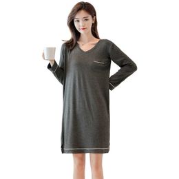 Modal Long-sleeved Plus Size Night Dress Women Sexy Wear Home wear Cotton Sleepwear Sleep Tops 210924