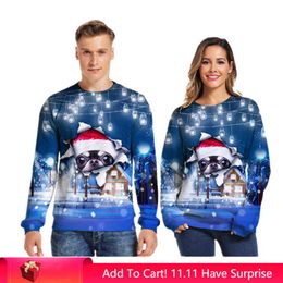 Ugly Christmas Sweater O Neck Couple Print Dog Novelty Unisex Men Women Long Sleeve Pullover Y1118