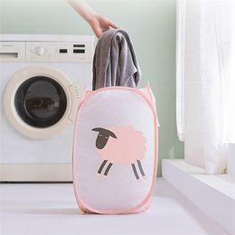 Folding Laundry Baskets Cartoons Print Large Capacity Foldable Laundry Bucket Storage Bag Home Dirt Clothes Organiser 210316