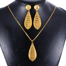 Earrings & Necklace Dubai India Gold Women Wedding Girl Pendant Jewellery Sets Nigerian African Ethiopia Party DIY Charms Gift Ws37