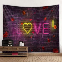 Tapestries Romantic Love Tapestry Hippie Wall Hanging Rose Flower Bohemian Cloth Purple Valentine