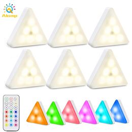RGB Night Light Dimmable Timing 16 Colours Cabinet Lights Battery Operated Touch Quantum Triangle Wall Lamp