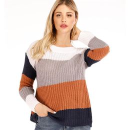 Women's Sweaters Knitted Sweater Women Casual Patchwork Loose Pullover Female Long Sleeve Fashion Striped Ladies Autumn Jersey Mujer