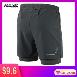ARSUXEO 2019 Running Shorts Men Active Training Exercise Jogging 2 in 1 Sports Shorts with Longer Liner Quick Dry B192 C0222