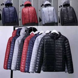 Spring and Autumn Fashion Boutique White Duck Down Solid Colour Lightweight Men's Casual Hooded Down Jacket Male Down Jacket 211110