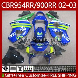 Movistar Blue Bodywork Kit For HONDA CBR900 CBR954 RR CBR 954 900 RR CC 2002 2003 Bodys 61No.53 CBR 900RR 954RR 900CC 02-03 CBR954-RR CBR900RR CBR954RR 02 03 OEM Fairing