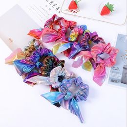 Bunny Ear Hairband Glitter Laser Elastic Hair Bands Rainbow Bow Hair Ties Large Intestine Circle Girls Scrunchies Hair Accessories BT5781