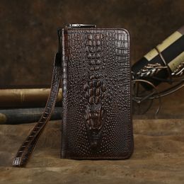 2021 Men Wallet Genuine Leather Crocodile Head Wallet Male Long Coin Purse Boy Money Organizer Cell Phone Clutch Bag
