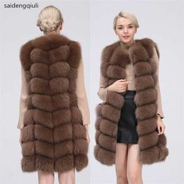 Natural Real Fur Vest Coat For Jacket Female s Waistcoat Long s 211220