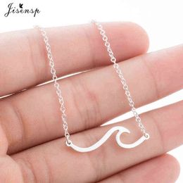 Jisensp Stainless Steel Wave Necklace Pendant Beach Surfer Jewelry for Women Ocean Wave Charm Choker Necklaces Collar G1206