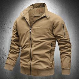 Autumn Jacket Men Thicken Casual Trucker Jacket Solid Color Cotton Brand New Men Stand Collar Military Casual Coat Warm Fall X0710