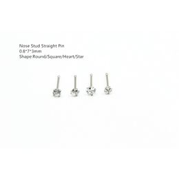 50pcs/Lot 20G CZ Stud Screw Surgical Steel Ring Piercing Shine Nose Straight Pin Star Heart Shape