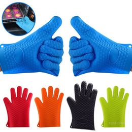 Durable Silicone Oven Kitchen Glove Heat Resistant Colourful Cooking BBQ Grill Glove Oven Mitts Kitchen Gadgets 6color T500468