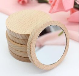 Wood Small Round Mirrors Portable Pocket Wooden Mini Makeup Mirror Wedding Party Favor Gift Custom Logo