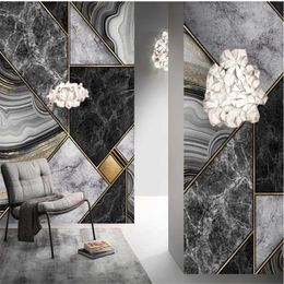 Customised wallpaper for walls Abstract geometric black and white marble wallpapers golden lines TV background wall