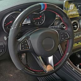 Car Steering Wheel Cover DIY Non-slip Black Genuine Leather Carbon Fibre for Mercedes-Benz W176 A180 A200 B180 B200