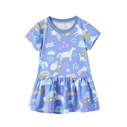 Jumping Metres Fashion Unicorns Princess Dresses Cotton Baby Cartoon Print Cute Children's Summer Clothing Tunic 210529