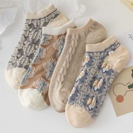 4 Pairs Korean Fashion Ankle Socks WomenSet Designer Harajuku Short Mujer Flowers Print Slouch Cool Sock Pack Gifts Calcetines 211204