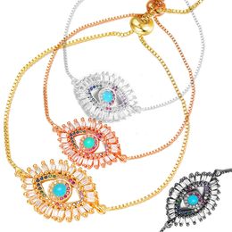 GODKI 4pcs / bag Luxury Baguette Turkish Eye Adjustable Bracelet Bohemian Link Bracelets For Women Femme Fashion Jewelry