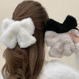 Winter Women Elegant Solid Big Soft Plush Bow Hair Clips Sweet Back Hair Decorate Hairpins Headband Fashion Hair Accessories