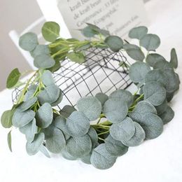 Decorative Flowers & Wreaths DIY Artificial Eucalyptus Vines Faux Silk Silver Dollar Hanging Garland Greenery Plant Festival Party Supplies
