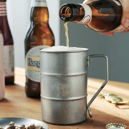 Mugs Vintage Crude Stainless Steel Coffee Mug Tumbler Rust Glaze With Wooden Handgrip Tea Milk Beer Water Cup Home Office Drinkware
