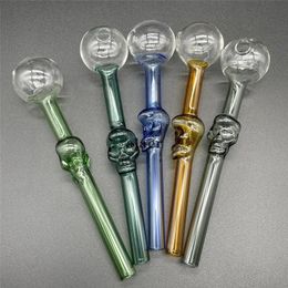 New Handle Skull Smoking Pipe Colourful Glass Pipes 15cm Length Handle Pipes Curved Mini Beautiful Smoking Pipe Cheap Smoking Accessories