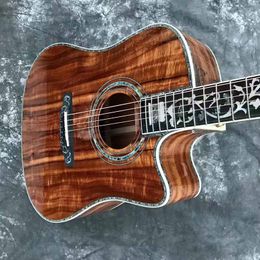 Custom Real Abalone Tree Life Inlays Cutaway Acoustic Guitar D Body 41 Inch Ebony Fingerboard