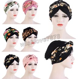 Muslim Inner Hijab Cap Floral Print Women Turban Hat Fashion Bandana Cancer Chemo Cap Cross Headwrap Female Hair Accessories