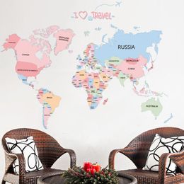 130*90cm Large Colourful World Map Wall Stickers Map Wall Decals for Kids Room DIY Vinyl Home Decor Bedroom Decorations 210308