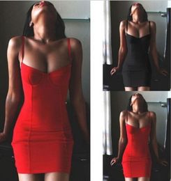 Women's Sleeveless One Piece Dresses Red Black Mini Bandage Dress Bodycon Evening Skirt Nightclub Party Dress