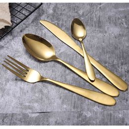 4Pcs/Set Gold Cutlery Knife Flatware Set Stainless Steel Tableware Western Dinnerware Fork Spoon Steak Travel VT