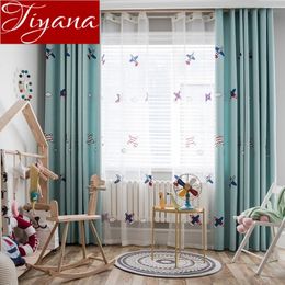 Kids Boys Curtain Aeroplane Cartoon Embroidery Sheer Curtains Fabrics for Window Bedroom Tulle Curtain Blackout Drape M102#30 Y200421