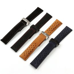 22mm Cow Genuine Leather Watchband For TAG HEUER CARRERA Series Watch Strap Wrist Bracelet Folding Buckle Accessories