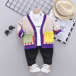 Spring Autumn Children Cotton Clothes Baby Boys v-neck Coat T Shirts Pants 3Pcs/sets Infant Kids add velvet Toddler Tracksuits