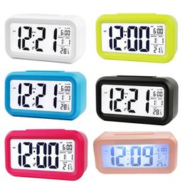 Smart Temperature Alarm Clock LED Display Digital Backlight Calendar Desktop Snooze Mute Electronic Table Clocks Battery Power