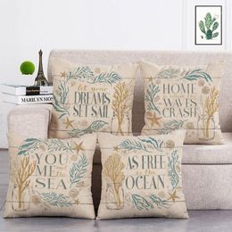 Cushion/Decorative Pillow Marine Life Letter Cushion Cover Throw Cotton Linen Home Decor Handmade Custom Printed Case T26