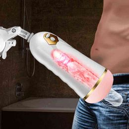 Nxy Men Masturbators Automatic Male Masturbator Cup Realistic Vaginal Oral Double Channel Sex Toys 10 Modes Vibrating Pussy Pocket for Man 1210