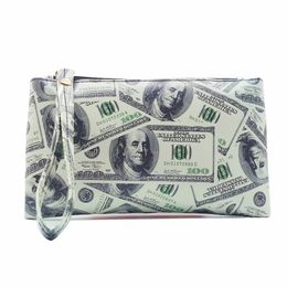 New Fashion Dollar Pattern Men Women's USD Wallets Leather Bag Zipper Small Clutch Coin Purse Phone Wristlet Portable Handbag Cellphone Bag