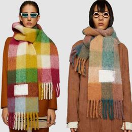 AC Women Plaid Scarf Winter Pashmina Shawls Cashmere Thick Wraps Lady Tassel Warm Scarves Rainbow Hairy Bufanda