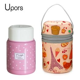 UPORS Food Thermos with Bag BPA-free Stainless Steel Vacuum Jar Soup Container Lunch Box for Kids 350ml 211109