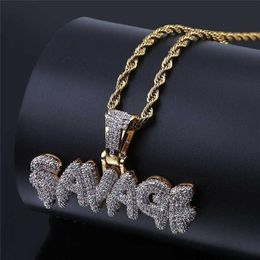 Pendant Necklaces SAVAGE Brass Gold Colour Iced Out Micro Pave Cubic Zircon 24inch Rope Charm Chain For Men