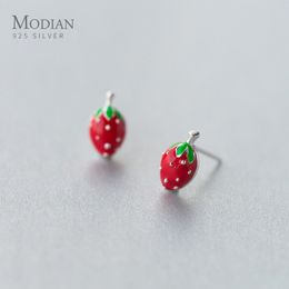 Simple Cute Fruit Strawberry Small Stud Earrings 925 Sterling Silver Studs Ear For Women Statement Jewellery Female 210707
