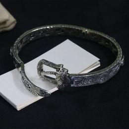 Fashion Bangle Bracelet Silver Letter Belt Press Buckle Bracelet Pattern Enamel Silver Plated Vintage Bracelet Supply NRJ