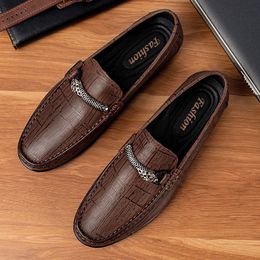 Mens Shoes Casual Loafers Men Genuine Leather Luxury Quality Mens Slip on Flats British Style Breathable Driving Shoes