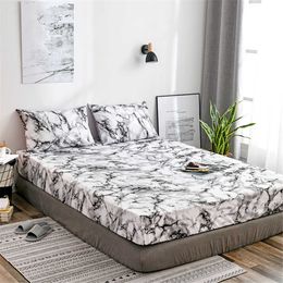 NIOBOMO printed marble bed fitted Sheet Mattress Cover Four Corners bed sheets with elast Band bedding America European size 210626