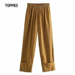 Toppies Summer Suit Pants Rolled Hem High Waist Pants Woman Trousers Leisure Clothes 2021 Ankle Length Q0801